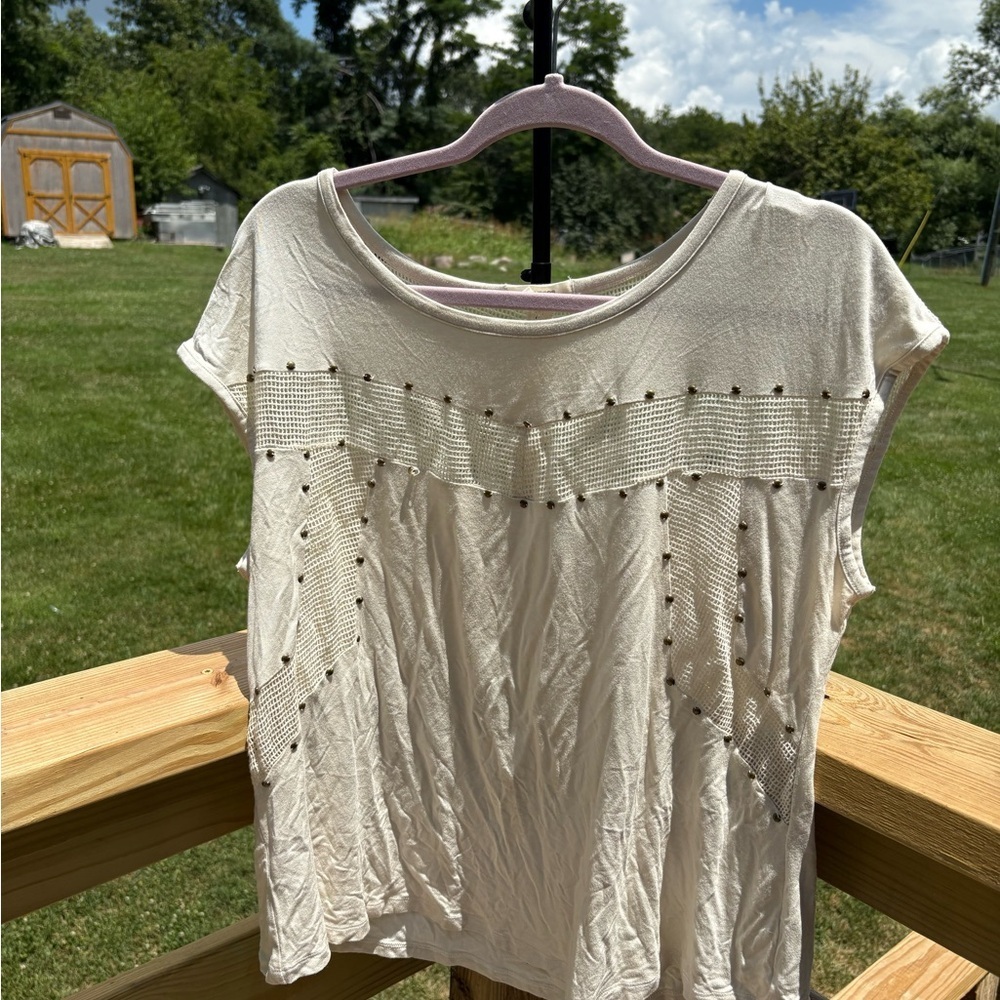 Maurices Cream Blouse with Stud Accents